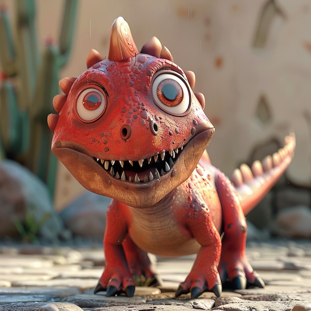 a red dinosaur with a big eyes and a big mouth