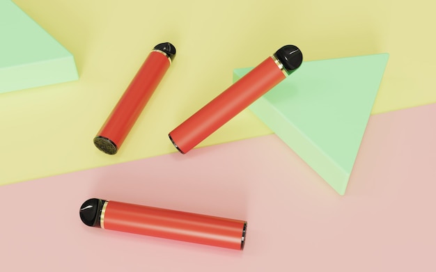 Red disposable electronic cigarette yellow light red minimalistic background