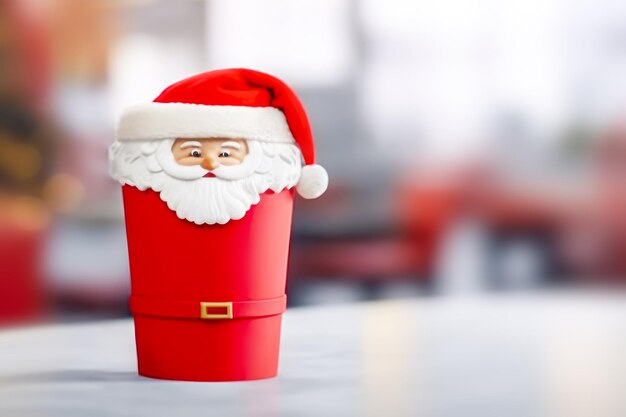 Red disposable paper cup for take away drinks in image like cute Santa Claus