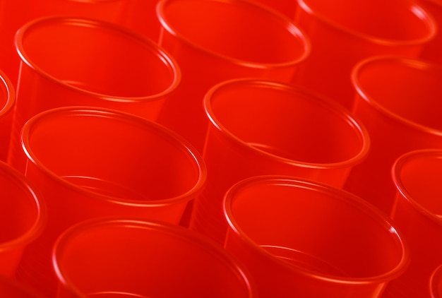 Red disposable plastic glasses