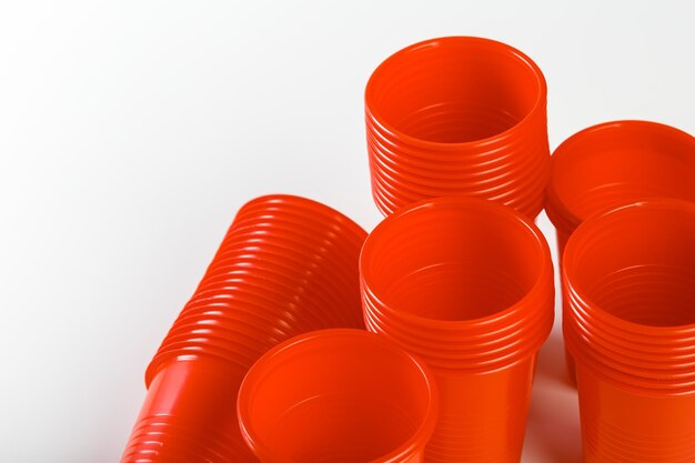 Red disposable plastic glasses