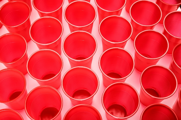 Red disposable plastic glasses