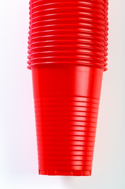 Red disposable plastic glasses