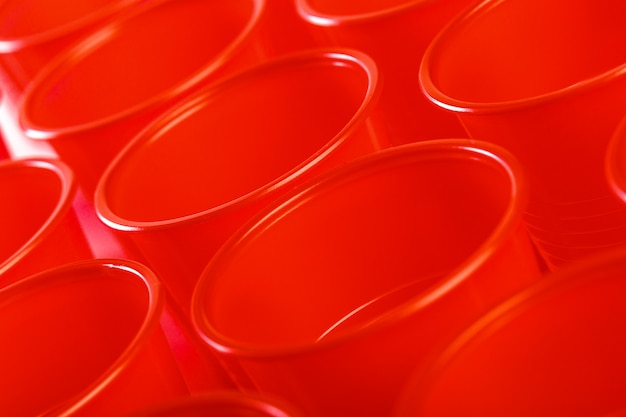 Red disposable plastic glasses