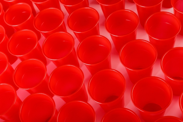 Red disposable plastic glasses