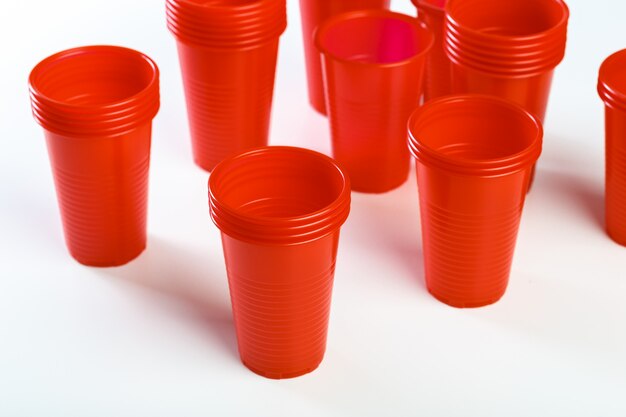 Red disposable plastic glasses