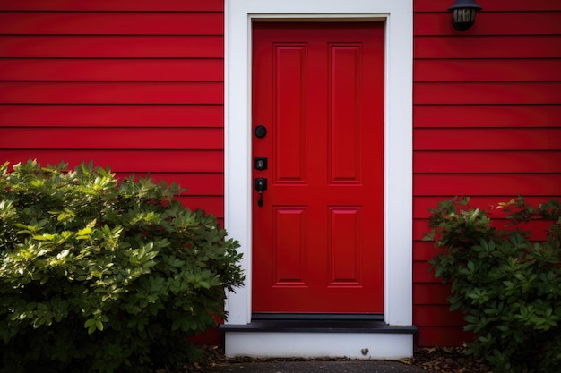Photo red door featuring a wirelessly connected doorbell