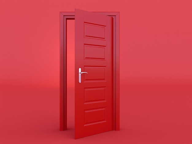 写真 赤いドアの背景に色の付いた部屋 3d レンダリング 赤いオープンドア
