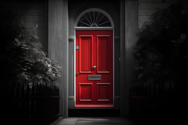 A red door with the letter t on it