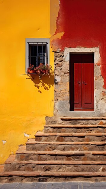 a red door with a window and a red door.