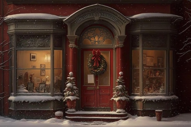 Красная дверь с венком на ней с надписью «Старая красная дверь».