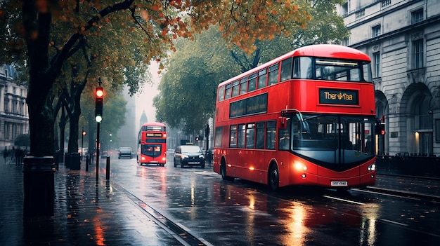 Red double decker bus in london Generative AI