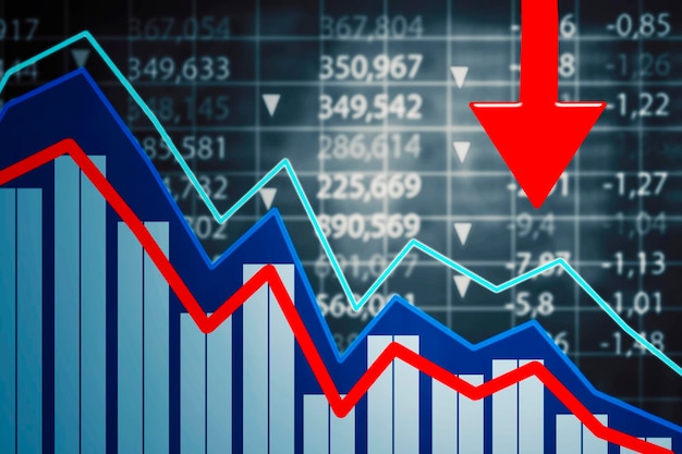 Red downward arrow with declining finance diagram