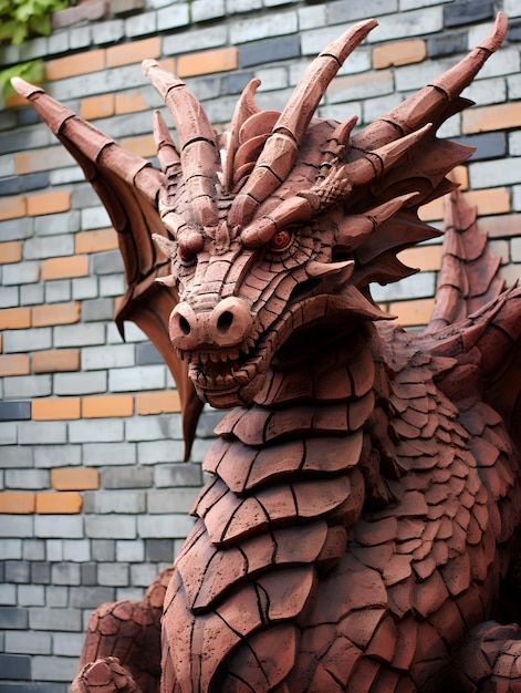 A red dragon made of bricks