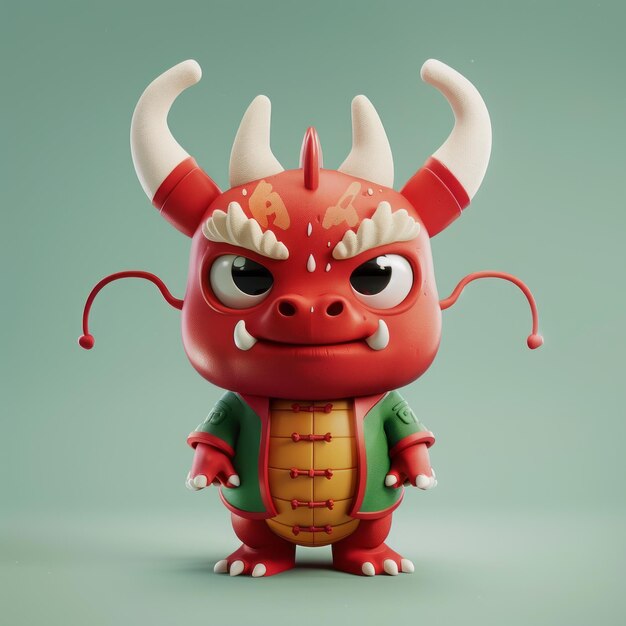 Photo red dragon stands in green jacket his horns are outstreched