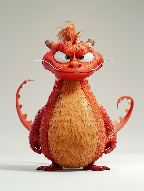 Photo a red dragon with a angry face stands on a table