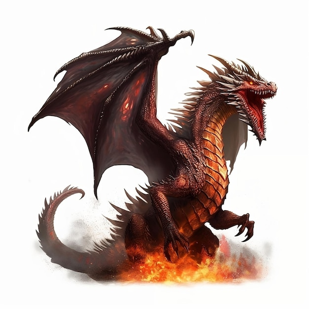 A red dragon with a black face and a red head.