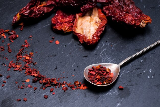 Red dried slices of tomato