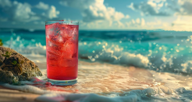 Red Drink on Sandy Beach