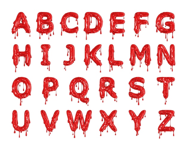 Foto rendering 3d di lettere dell'alfabeto di halloween con sangue gocciolante rosso