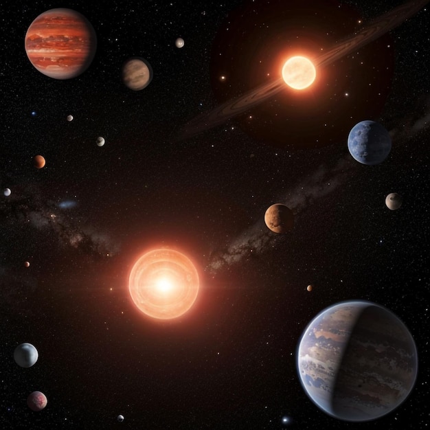 Red dwarf stars in space are surrounded by planets