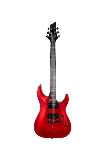 흰색 배경 위에 절연 빨간 일렉트릭 기타