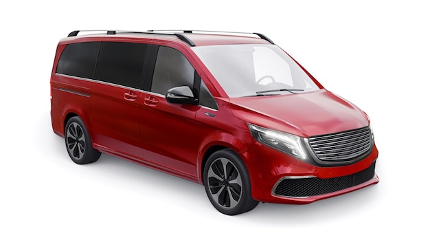 Red electric innovative minivan car 3d model isolated on white background 3d rendering