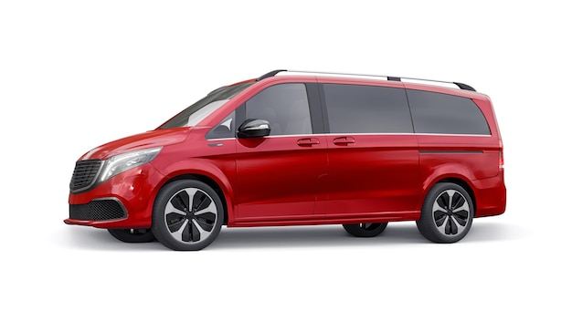 Modello 3d di auto minivan innovativo elettrico rosso isolato su sfondo bianco rendering 3d