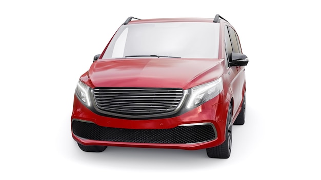 Foto modello 3d di auto minivan innovativo elettrico rosso isolato su sfondo bianco rendering 3d