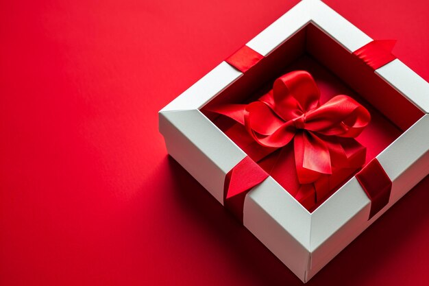 Red elegance from above 3d top view gift box with ribbon empty space ai generated