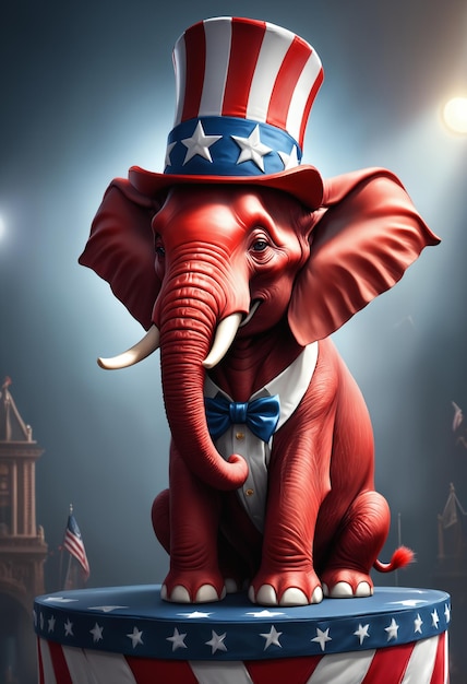 Red elephant wearing a top uncle Sam hat Generative AI