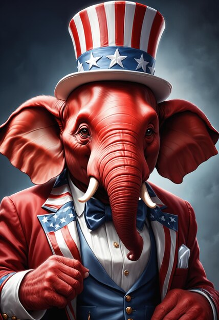 Photo red elephant wearing a top uncle sam hat generative ai