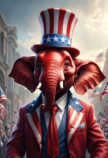 Red elephant wearing a top uncle Sam hat Generative AI