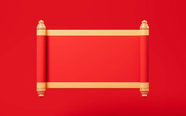 Photo red empty opening scroll on the red background spring festival theme 3d rendering