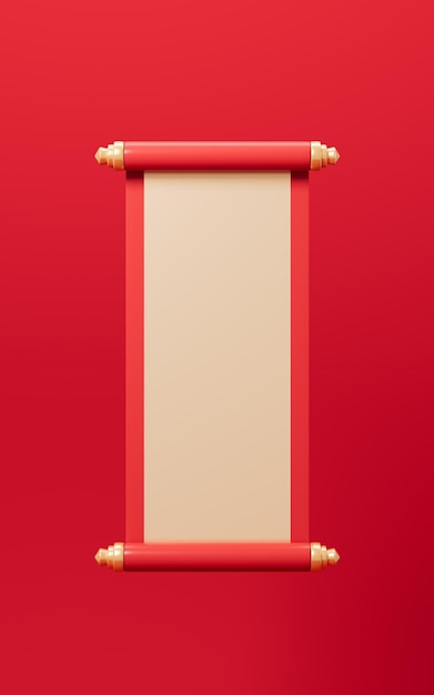 Red empty opening scroll on the red background Spring Festival theme 3d rendering