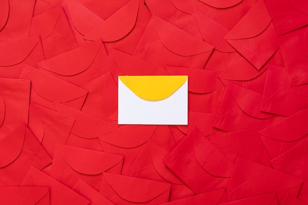 Red envelop background with white card with yellow detail in the center, with space for text.