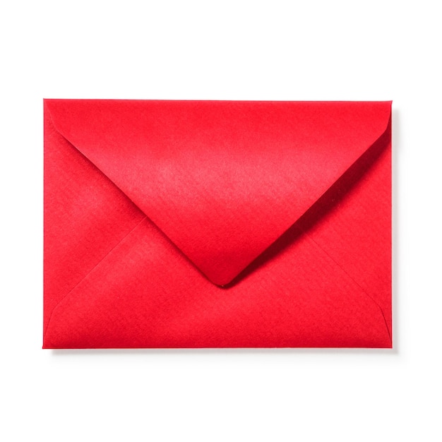 Photo red envelope on white background clipping path included. top view, flat lay. christmas themes