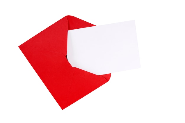 Red envelope with blank white greeting card