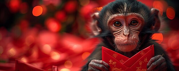 Red Envelopes With Miniature Monkey Figurines Background