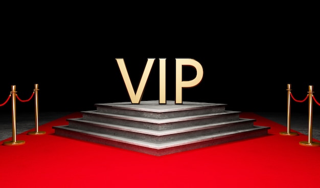 Red Event Carpet, Stair and Gold Rope Barrier Concept of Success and Triumph