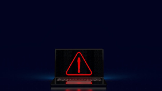 경고 기술 개념 3d 렌더링을 위한 노트북의 빨간색 느낌표