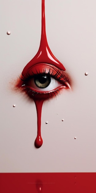 A red eye with blood dripping down it