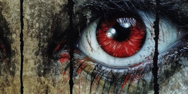 Photo a red eye with blood on it is shown