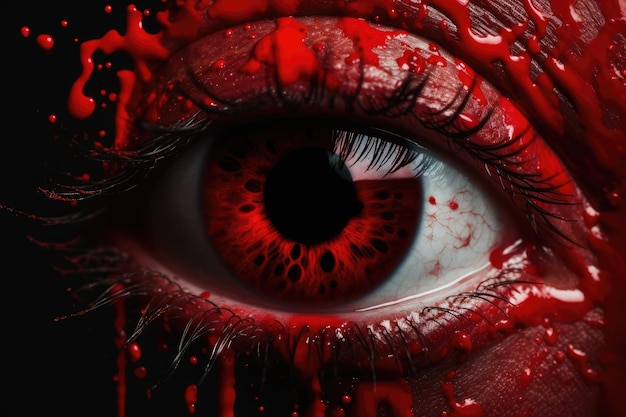 A red eye with red eyes and red paint generative ai