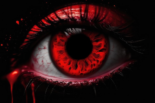 A red eye with red eyes and red paint generative ai