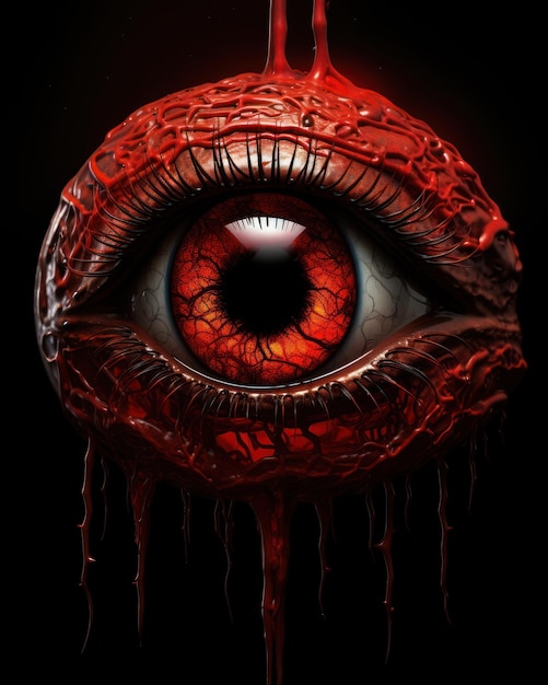 a red eyeball with blood dripping