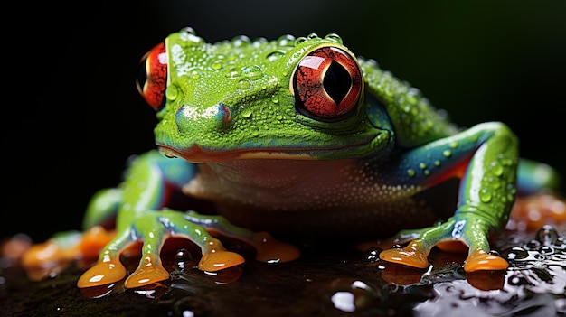 コスタリカの赤い森の木の葉に座っている 赤い目のある木のカエル アガリクニス・カリドリアス