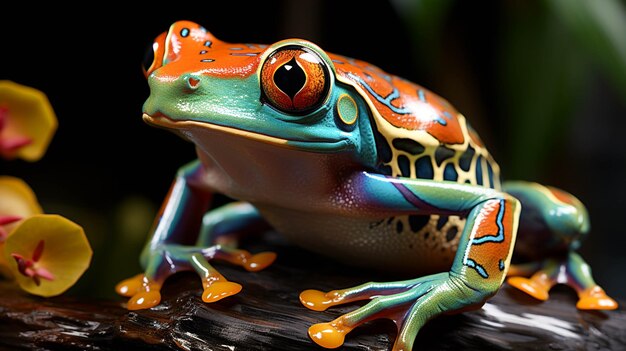 Red eyed tree frog on a leaf in a tropical rainforest