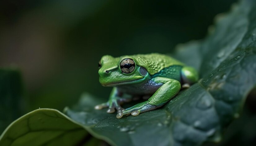 Premium AI Image | Red eyed tree frog sitting on leaf in tropical