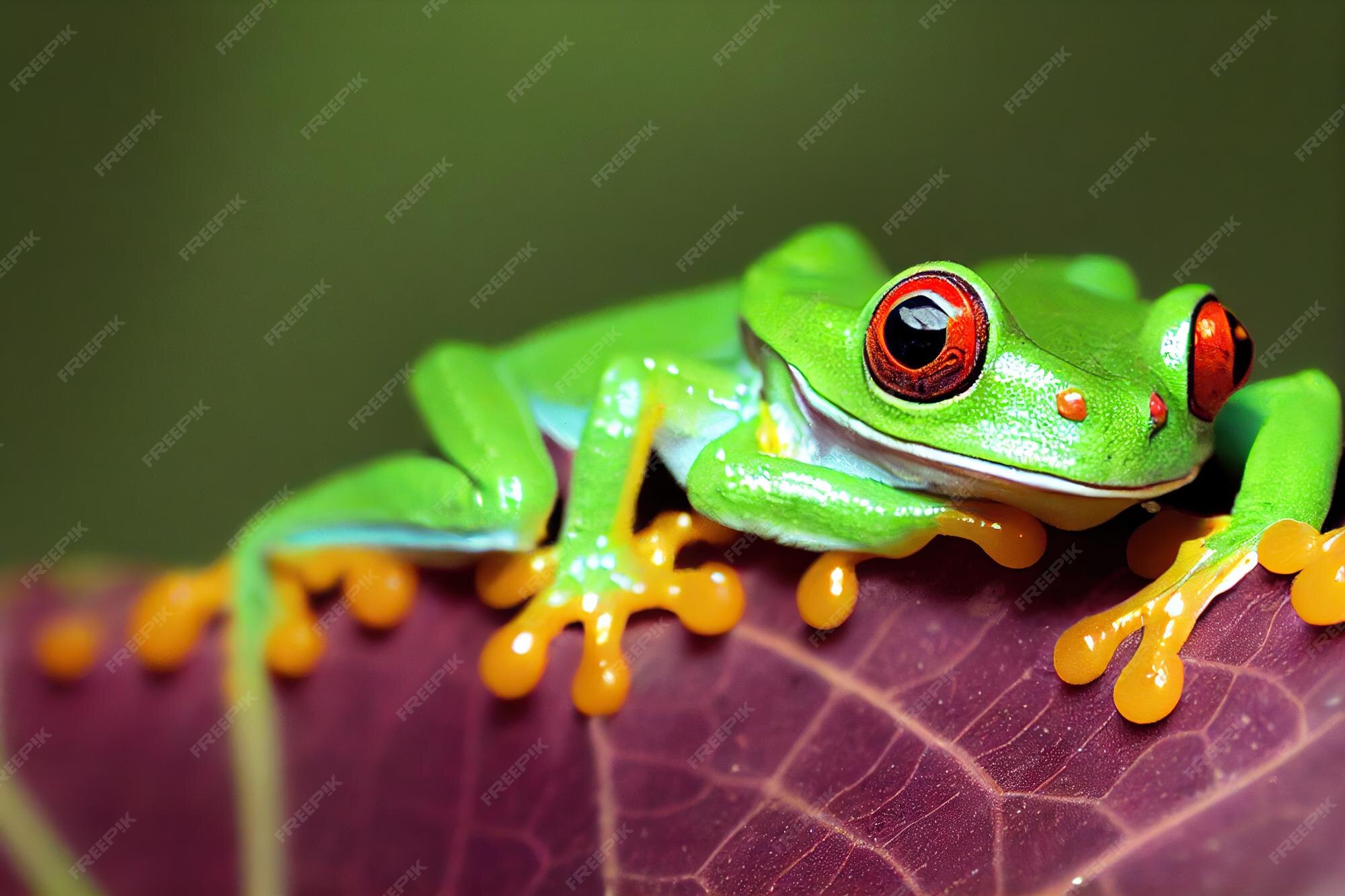 Premium Photo | Red eyed tree frog sprawled out on large purple leaf